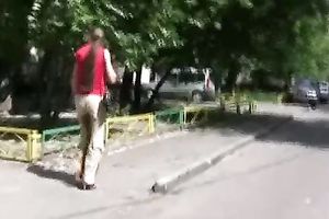 A voyeur fetishist spies on brunette hair Russian hottie pissing