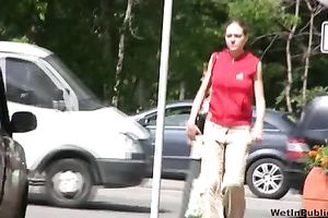 A voyeur fetishist spies on brunette hair Russian hottie pissing