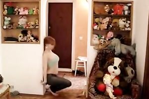 Homemade solo with a cute redhead sweetheart dancing seductively