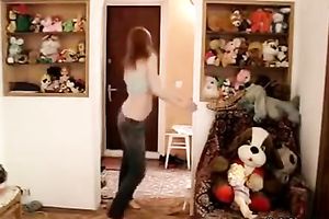 Homemade solo with a cute redhead sweetheart dancing seductively