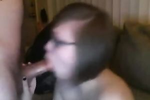 Saucy brunette hair seductress sucks her BF's cock on web camera