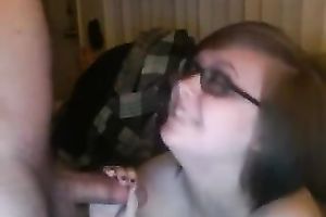 Saucy brunette hair seductress sucks her BF's cock on web camera