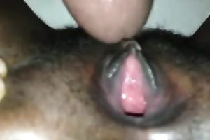 Fucking my dark wife's snatch and covering her gazoo with ball batter