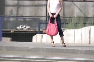 Blonde Russian sweetie flashes her snatch when this babe changes garments
