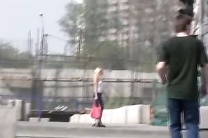 Blonde Russian sweetie flashes her snatch when this babe changes garments