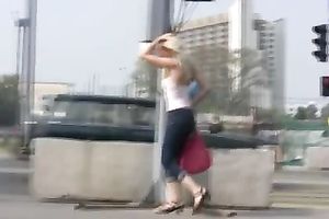 Blonde Russian sweetie flashes her snatch when this babe changes garments