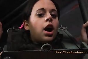 Cute dark brown babe wearing nylons is spanked well