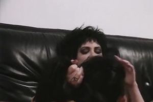 Slutty retro brunette hair receives her love tunnel licked by her lesbo ally