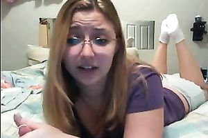 Nerdy web camera white bitch teases with her stinky feet in bawdy socks