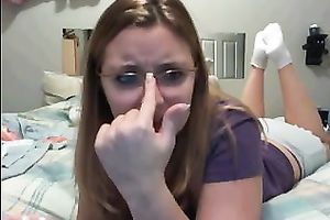 Nerdy web camera white bitch teases with her stinky feet in bawdy socks