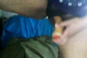 Dirty slut shows herself engulfing a dildo and shoving her cooter