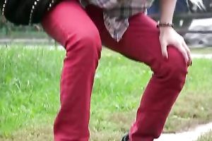 Public pissing fetish solo episode with lewd golden-haired Kate