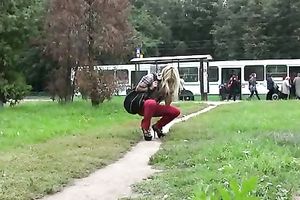 Public pissing fetish solo episode with lewd golden-haired Kate