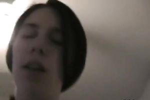 Brunette cutie sucks a jock previous to taking a ride on it