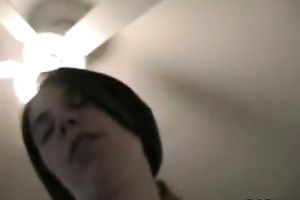 Brunette cutie sucks a jock previous to taking a ride on it