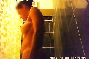 23 y.o French cheating wife with large boobs and wazoo is spied in a shower