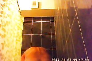 23 y.o French cheating wife with large boobs and wazoo is spied in a shower