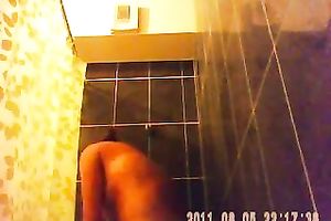 23 y.o French cheating wife with large boobs and wazoo is spied in a shower