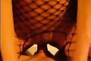 Skanky hoe in fishnet bodystocking is riding me backwards