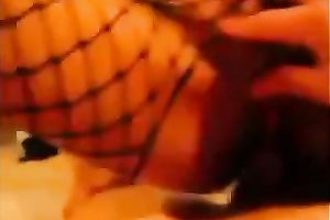 Skanky hoe in fishnet bodystocking is riding me backwards