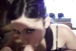 Sexy brunette admires a dude with her cock-sucking skills