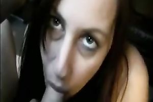 POV scene with my big-bosomed dark brown GF sucking my 10-Pounder