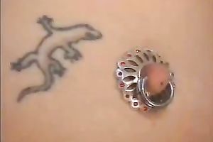 My titless brunette hair GF demonstrates her pierced bawdy cleft for the webcam