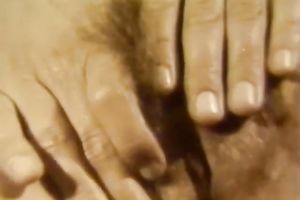 Hot classic honey with bushy beaver masturbating on the ottoman