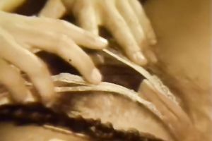 Hot classic honey with bushy beaver masturbating on the ottoman