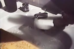 Dark head zealous lassie pokes her dumpy kitty with valuable bonks tick in restroom