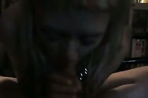 Shy blondie blows staff knob of her BF in the darkness