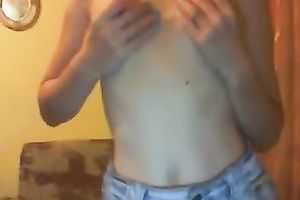 Webcam vid with a dark brown gal kneading her ugly natural love bubbles