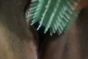 I love to set in a hairbrush into my swollen slit