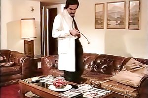 Short-haired retro skank allows a chap to smash her hirsute twat