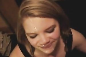 Beautiful and sexy legal age teenager girlfriend getting her face overspread with cum