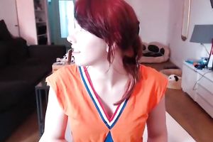 Red-haired nympho with shapely breasts can't live without masturbating on webcam