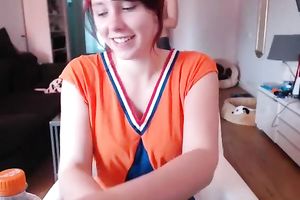 Red-haired nympho with shapely breasts can't live without masturbating on webcam