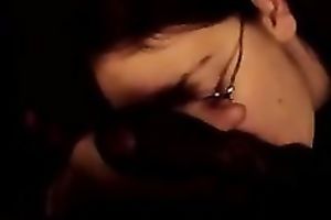 Next-door hussy wearing glasses sucks my dark boner in POV clip