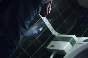 Sucking my lover's moist pecker in the public restroom
