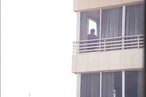 Busty red haired milf smokin' and licking her own teats