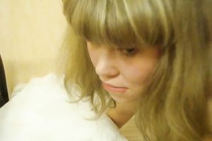 Slutty golden-haired legal age teenager blows and acquires her fur pie properly team-fucked