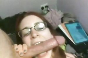 Redheaded cutie likes sucking BF's large wang previous to that babe goes to sleep