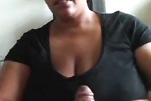 Chubby short-haired dark hottie works on my 10-Pounder in POV video