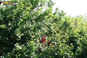 Blonde legal age teenager blows in the field and enjoys rear banging