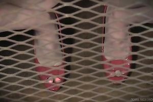 Redhead pippin in red high heels receives spanked with a stick