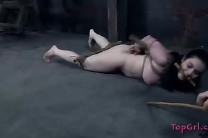 Busty floozy with jet dark hair gets punished hard