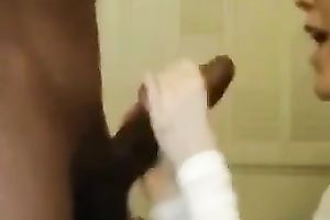 Cum guzzling brunette hair sucks my big dark weenie with excitement