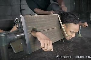 Slim swarthy wgore acquires an anal hook in her wazoo brutally tortured