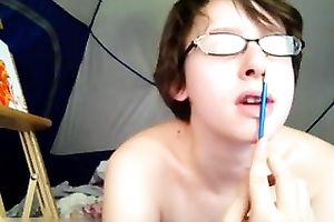 Nerdy but lewd web camera nympho knows how to masturbate