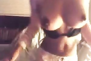 Amateur swarthy sweetheart kneads her love bubbles in web camera solo scene